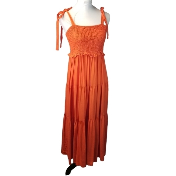 Zara orange midi tiered smocked sundress - Picture 1 of 9
